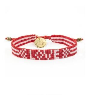 SEED BEAD LOVE BRACELET RED